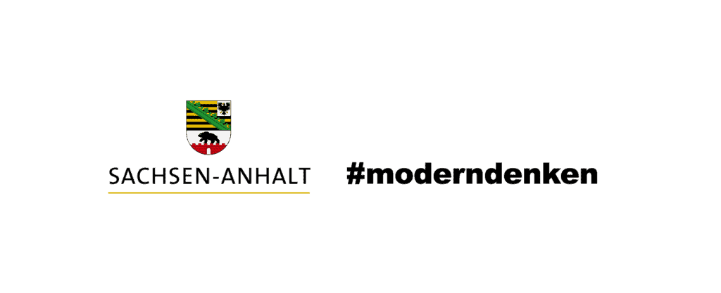 Logo von Sachsen-Anhalt und der Schriftzug "#moderndenken"